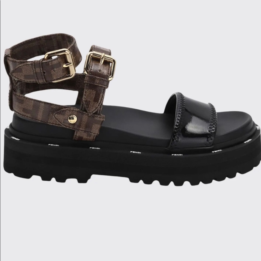 SOLD Fendi Flatform FF Ankle-Strap Sandals